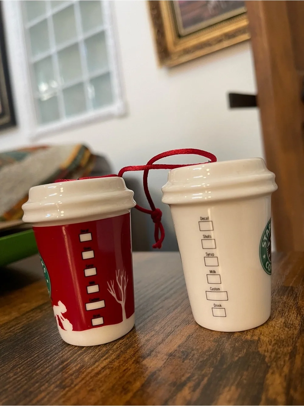 Starbucks Red & White Ceramic Coffee Cup Ornaments with Logo